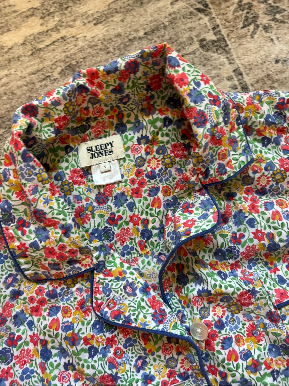 Sleepy jones floral pajama top button down blouse size S cotton - Picture 3 of 7